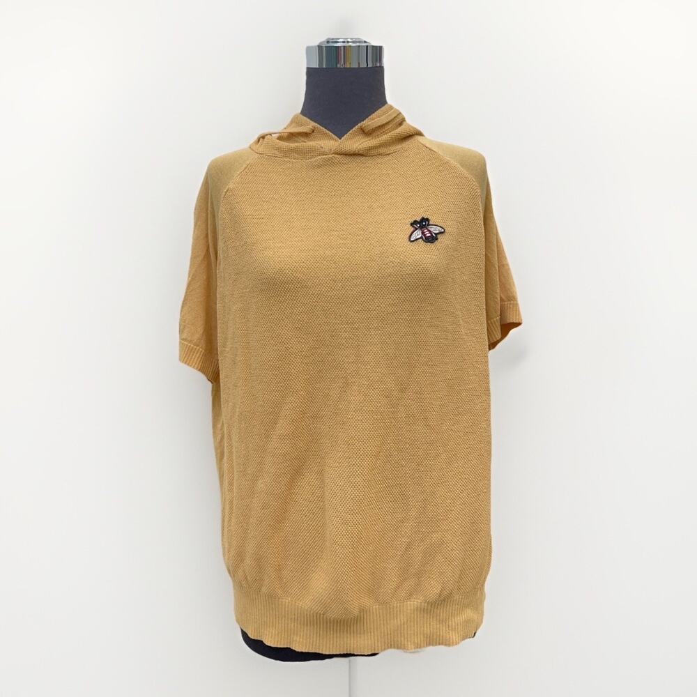 Fm2050 Hoodie Women's M/L (estimate) Yellow Linen Blend Knit Short Sleeve Bee